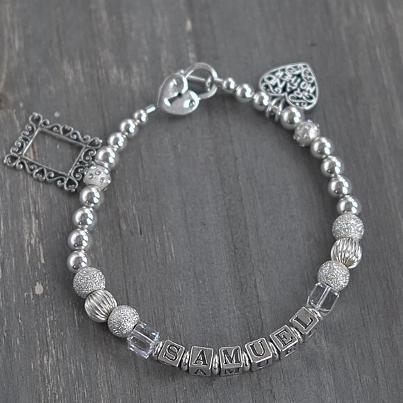 Sterling Silver Grandmother SAMUEL Name Bracelet Photo Frame Charm Toggle 925 - Picture 2 of 9